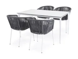 "Малага" обеденная группа на 4 персоны со стульями "Бордо", каркас белый, роуп серый