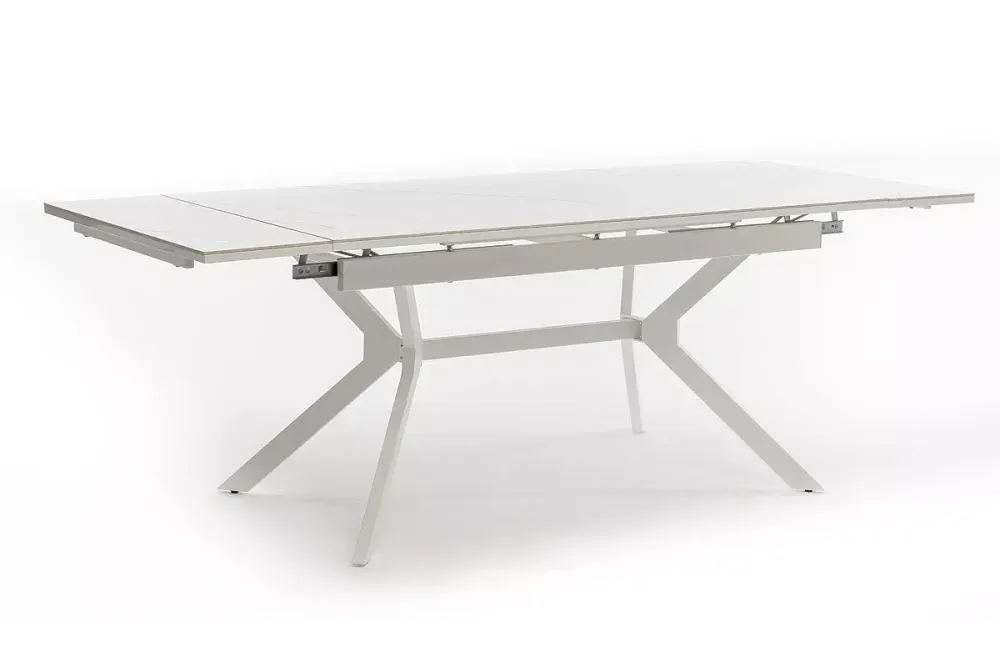 "Меркурий" стол интерьерный раздвижной обеденный из керамики, цвет белый глянцевый