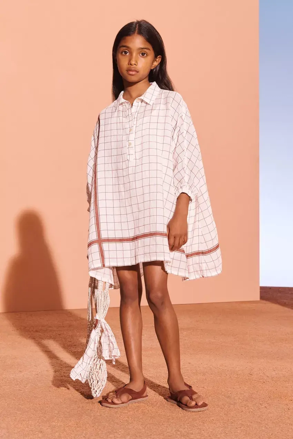 ZARA ПЛАТЬЕ В КЛЕТКУ, БЕЛЫЙ/КАШТАНОВЫЙ