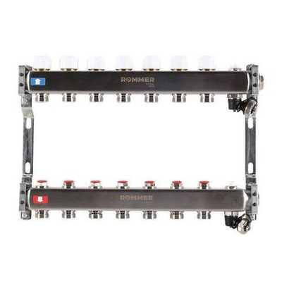 Коллекторная группа для радиаторного отопления ROMMER RMS3201 - 1" на 7 контуров 3/4"EK