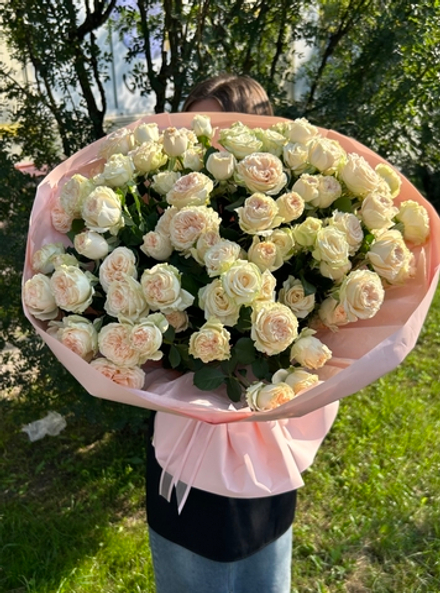 19 веточек кремовых пионовидных кустовых роз