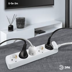 Удлинитель электрический ЭРА U-5e-3m-3x1,5 с заземлением 5 розеток 3м ПВС 3x1,5мм2 16А