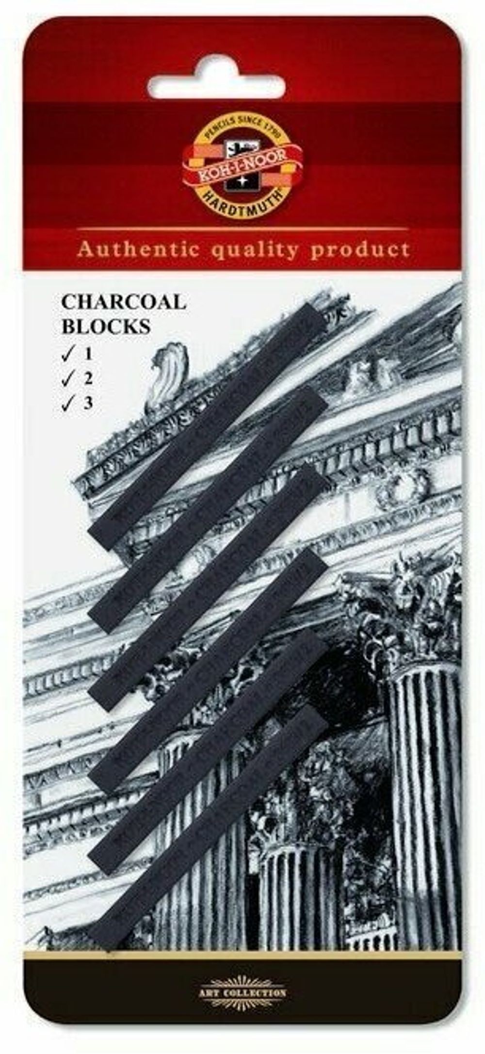 Уголь прессованный KOH-I-NOOR, набор 6 шт., квадратное сечение, 3 градации твердости, 8683123001BL