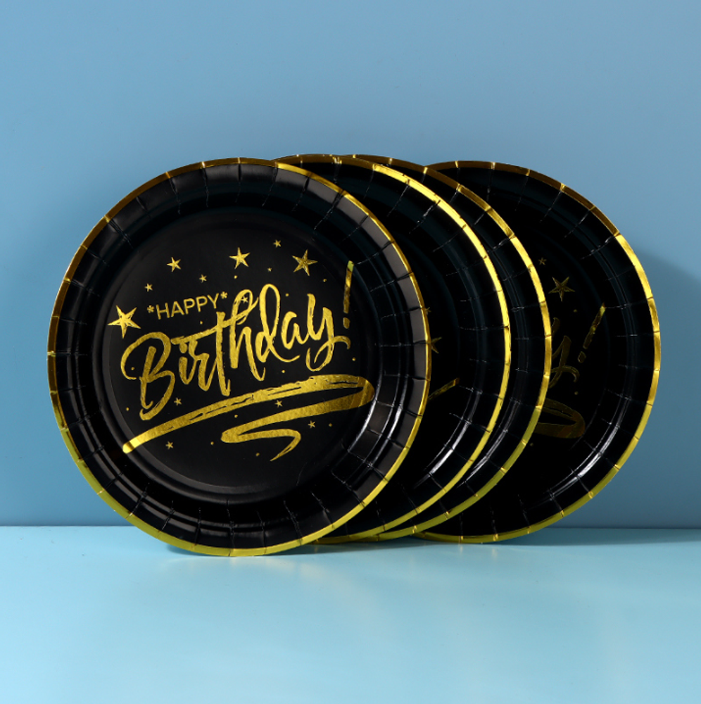 Тарелки одноразовые праздничные &quot;Black Gold Birthday&quot;