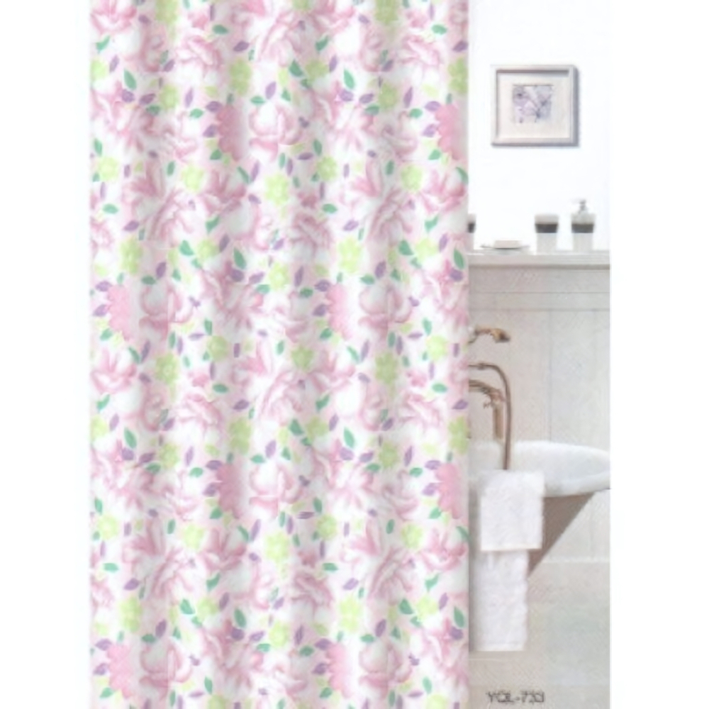 Штора для ванной комнаты полиэстер эконом 180*200 с кольцами Розовые цветы YQL-733