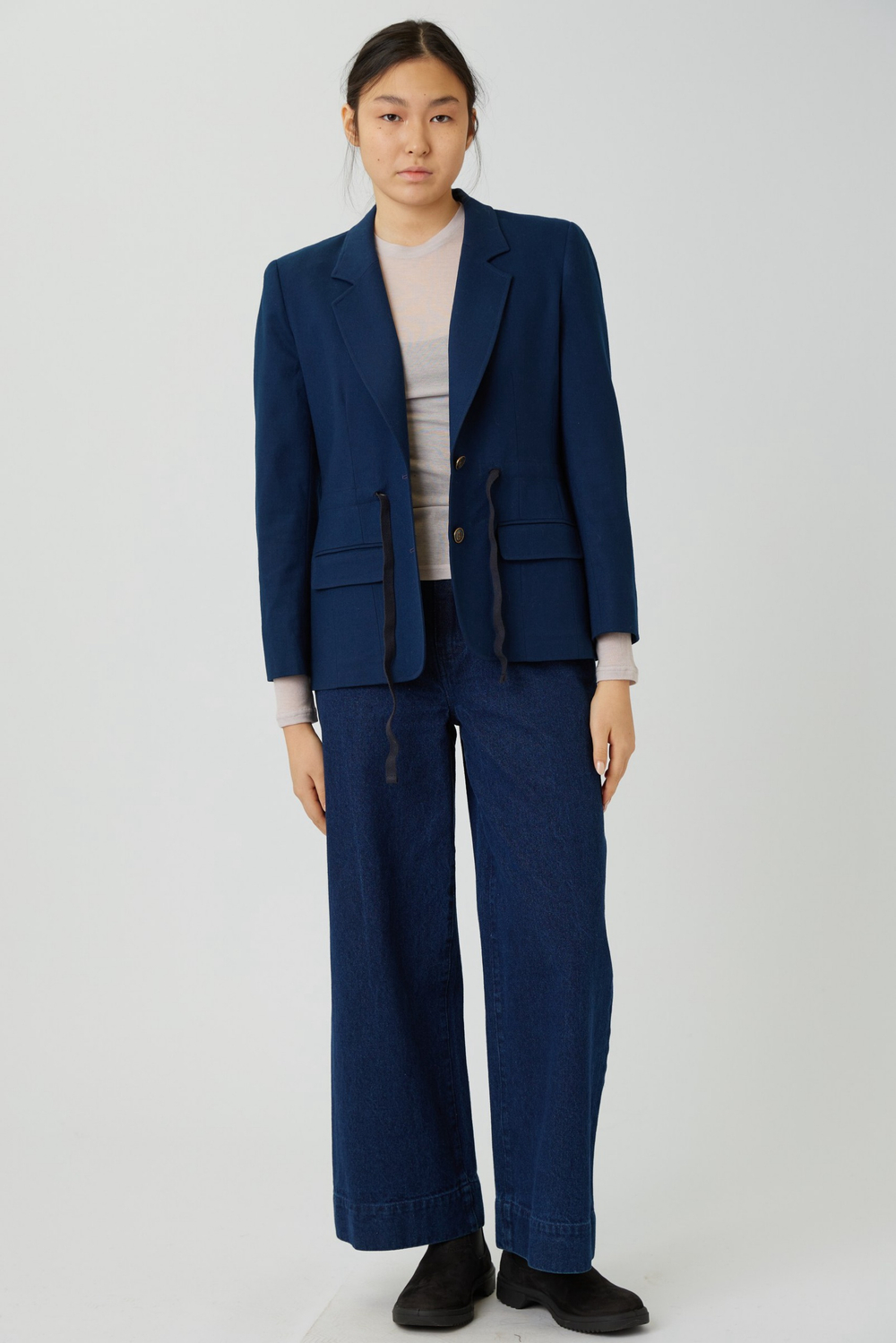 Темно-синий винтажный жакет с кулиской