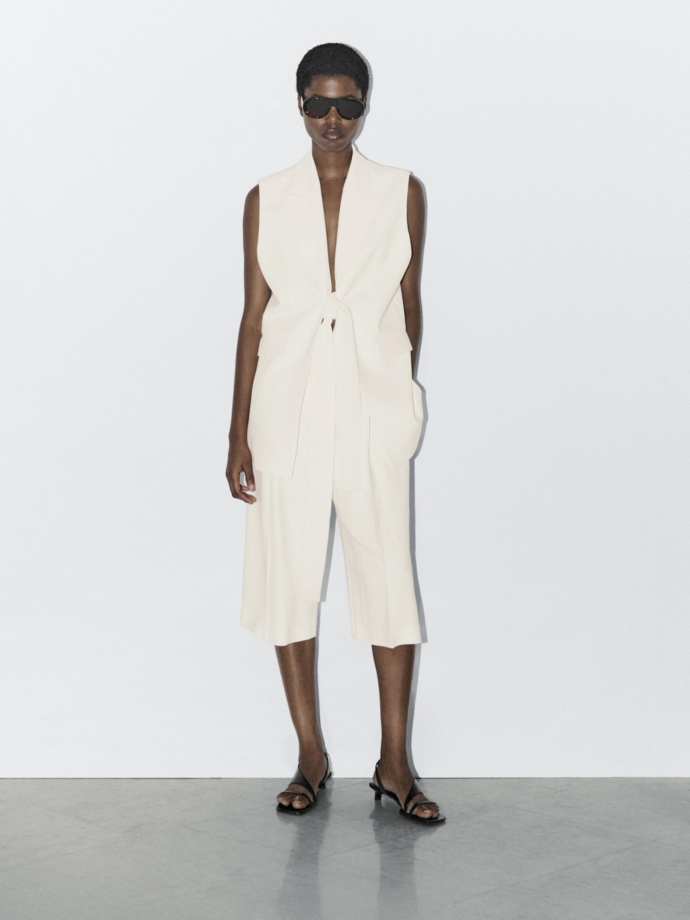 Massimo Dutti Элегантный жилет с бантом - STUDIO, кремовый