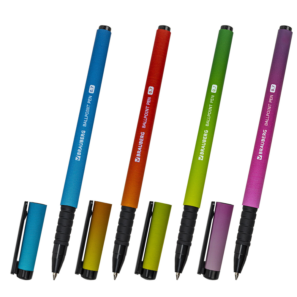 Ручка шариковая BRAUBERG SOFT TOUCH GRIP «GRADE NEON», СИНЯЯ, мягкое покрытие, ассорти, узел 0,7 мм, В НАБОРЕ 36 ШТУК.