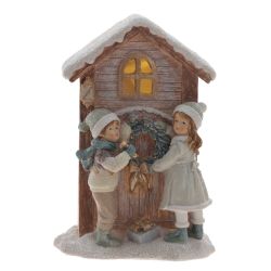 GAEM Фигурка декоративная с подсветкой "Дети и домик", L13 W10 H19 см