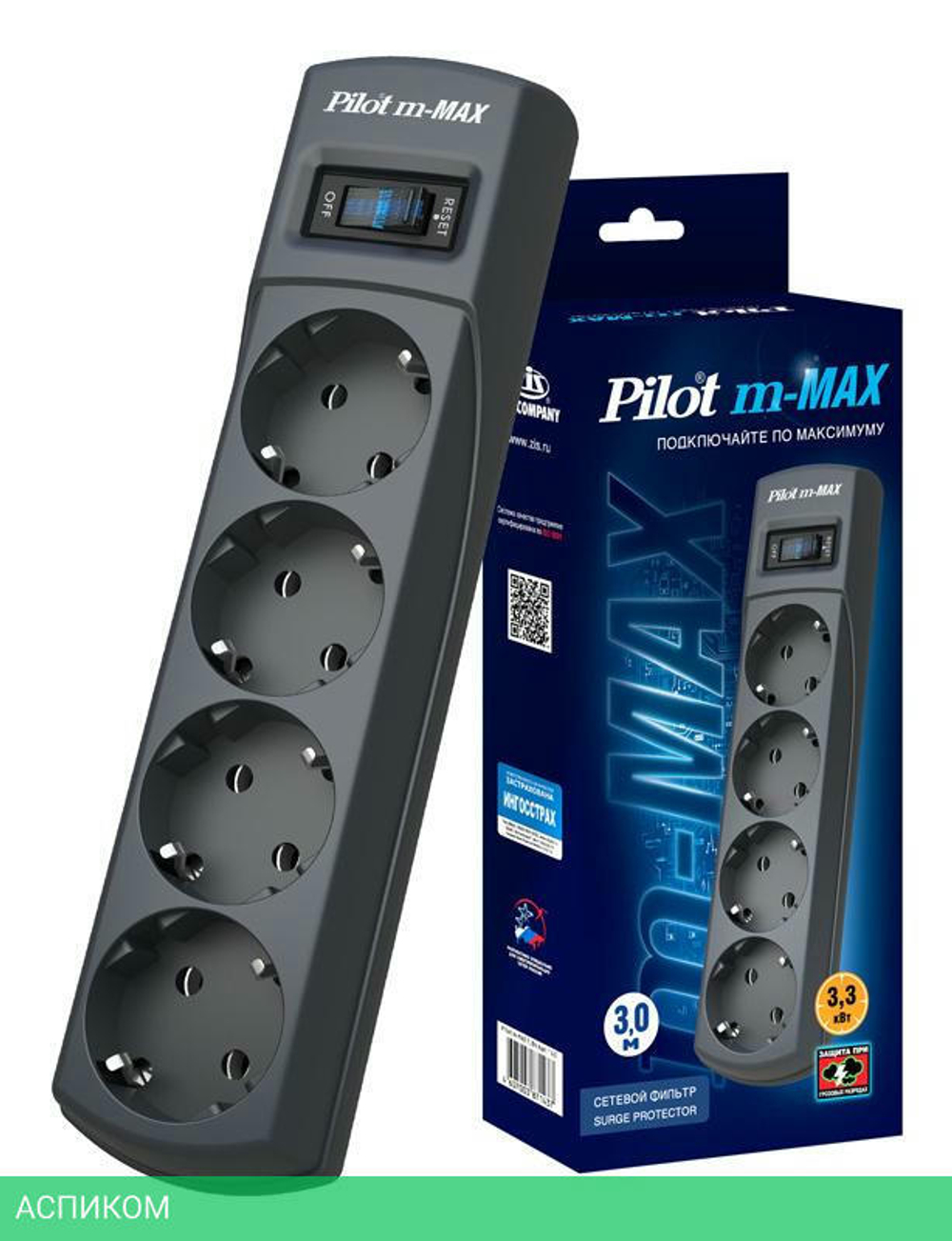 Сетевой фильтр ZIS Pilot m Max 4 euro outlets 3m Black