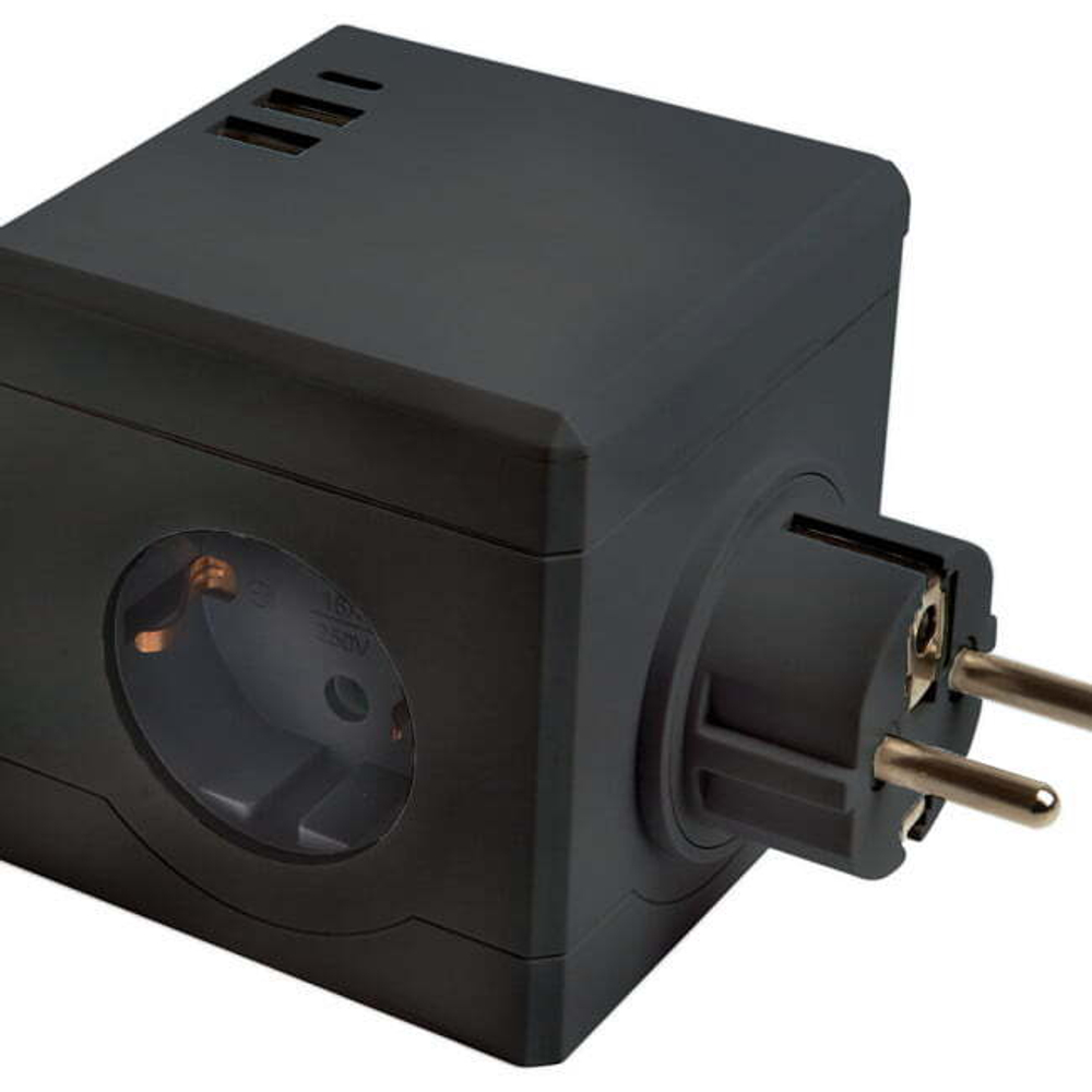 ADP16-33-22 STEKKER Разветвитель сетевой 3-х местный. 250В.16A. 2хUSB A+Type C.черный