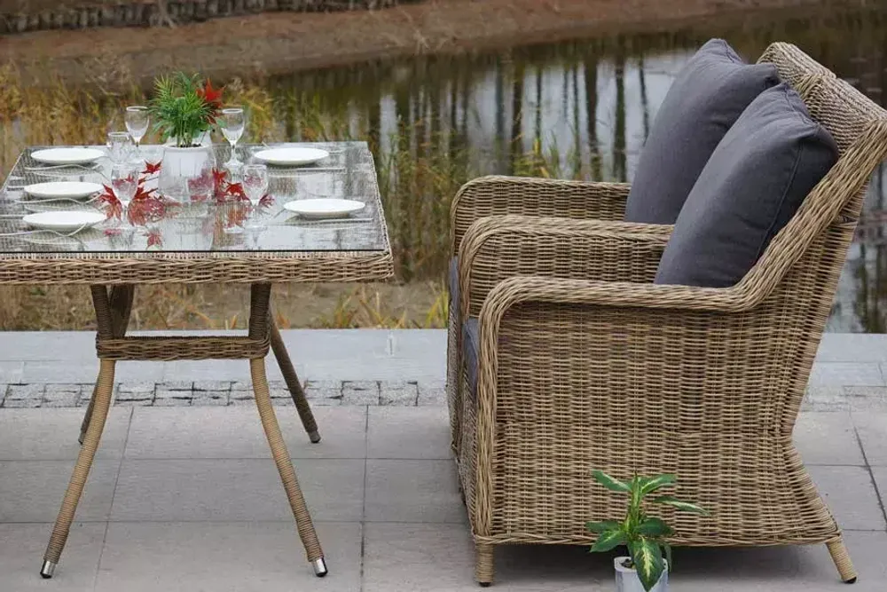 "Гляссе" обеденная группа из искусственного ротанга, цвет соломенный