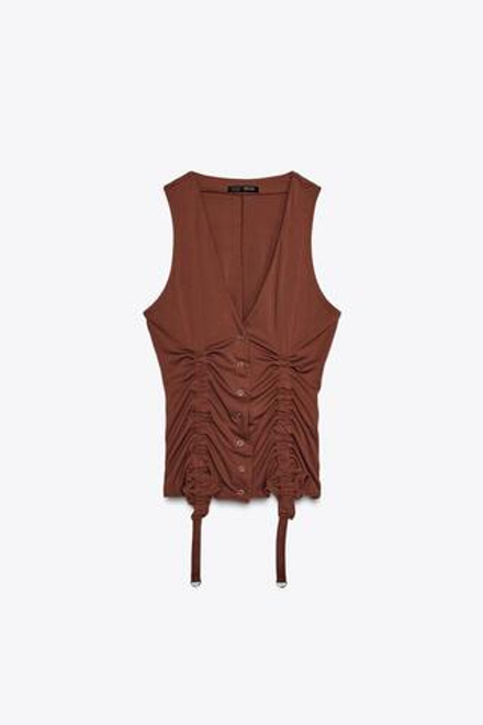 ZARA ТОП В БЕЛЬЕВОМ СТИЛЕ С ЛЕНТАМИ, ТЕРРАКОТОВЫЙ