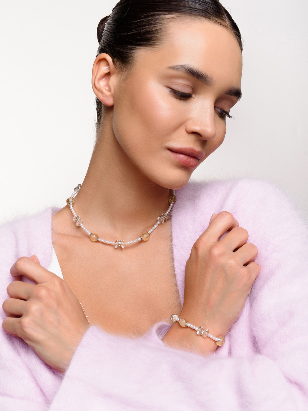 Колье "Citrine pearl" Silver