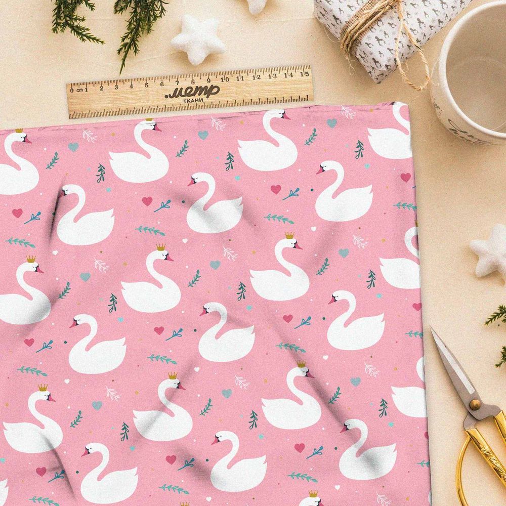 Ткань бифлекс лебеди на розовом