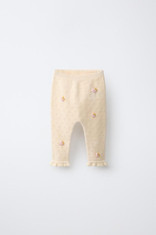 ZARA БРЮКИ С АЖУРНЫМИ ДЕТАЛЯМИ И ВЫШИВКОЙ, ЭКРЮ