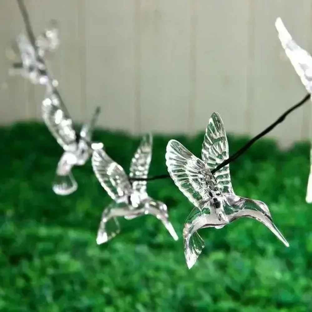 Гирлянда для улицы «Колибри» 3 м 20 ламп LED чёрный провод, 2 реж.,IP-55, Теплый белый (солнечная батарея)