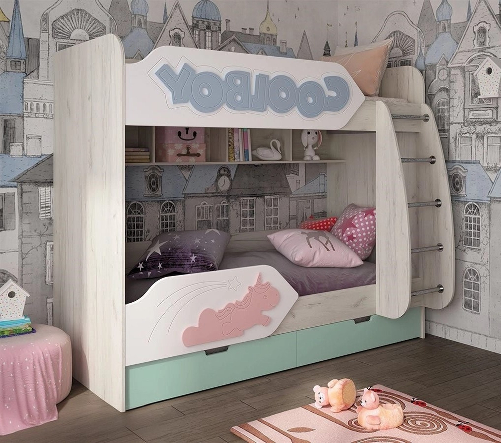 Детская 3Д Кровать двухъярусная ДН-84 правое исполнение