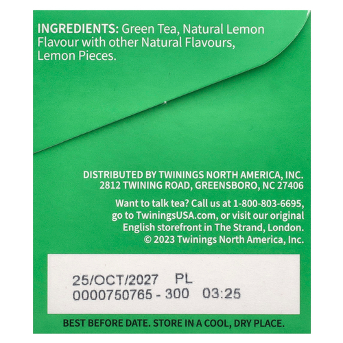 Twinings, Ароматизированный зеленый чай, лимон, 20 чайных пакетиков, 40 г (1,41 унции)
