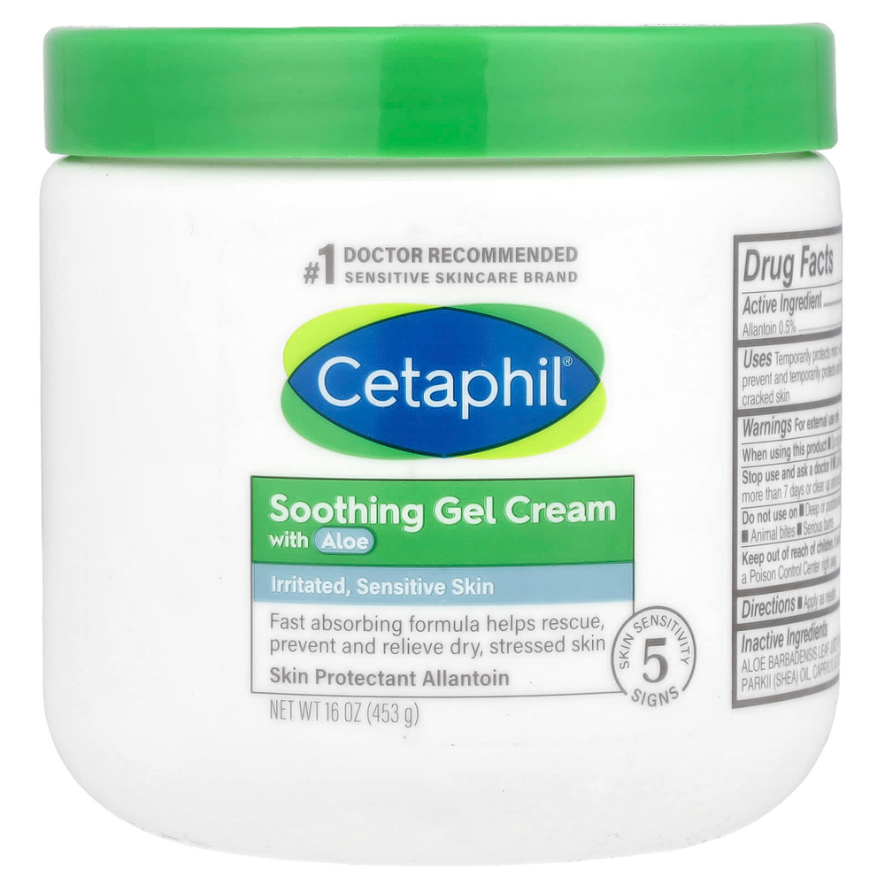 Cetaphil, Успокаивающий гель-крем с алоэ, средний, без отдушек, 453 г (16 унций)