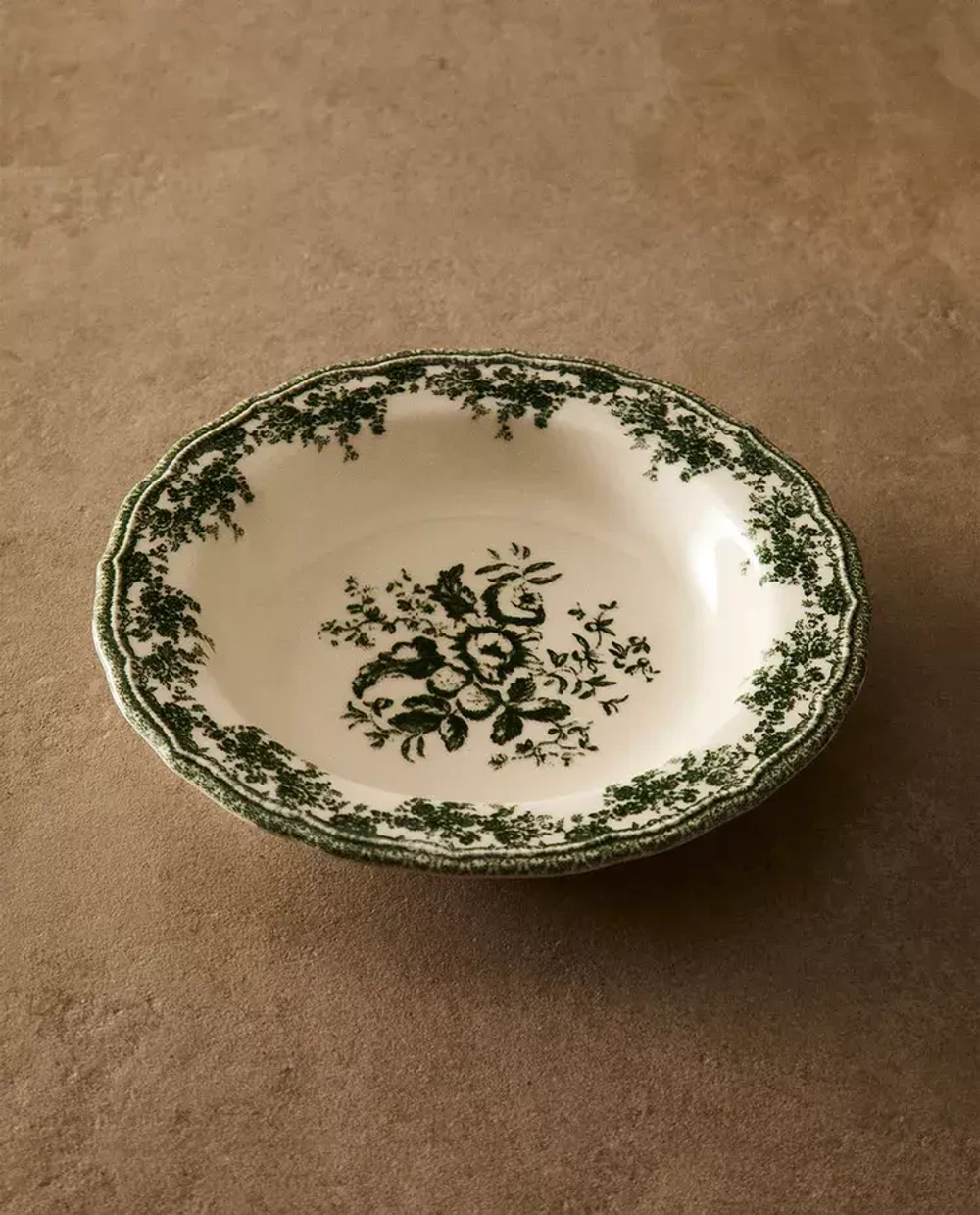 ZARA HOME ГЛУБОКАЯ ТАРЕЛКА ИЗ ФАЯНСА С ЦВЕТОЧНЫМ УЗОРОМ, ОЛИВКОВЫЙ