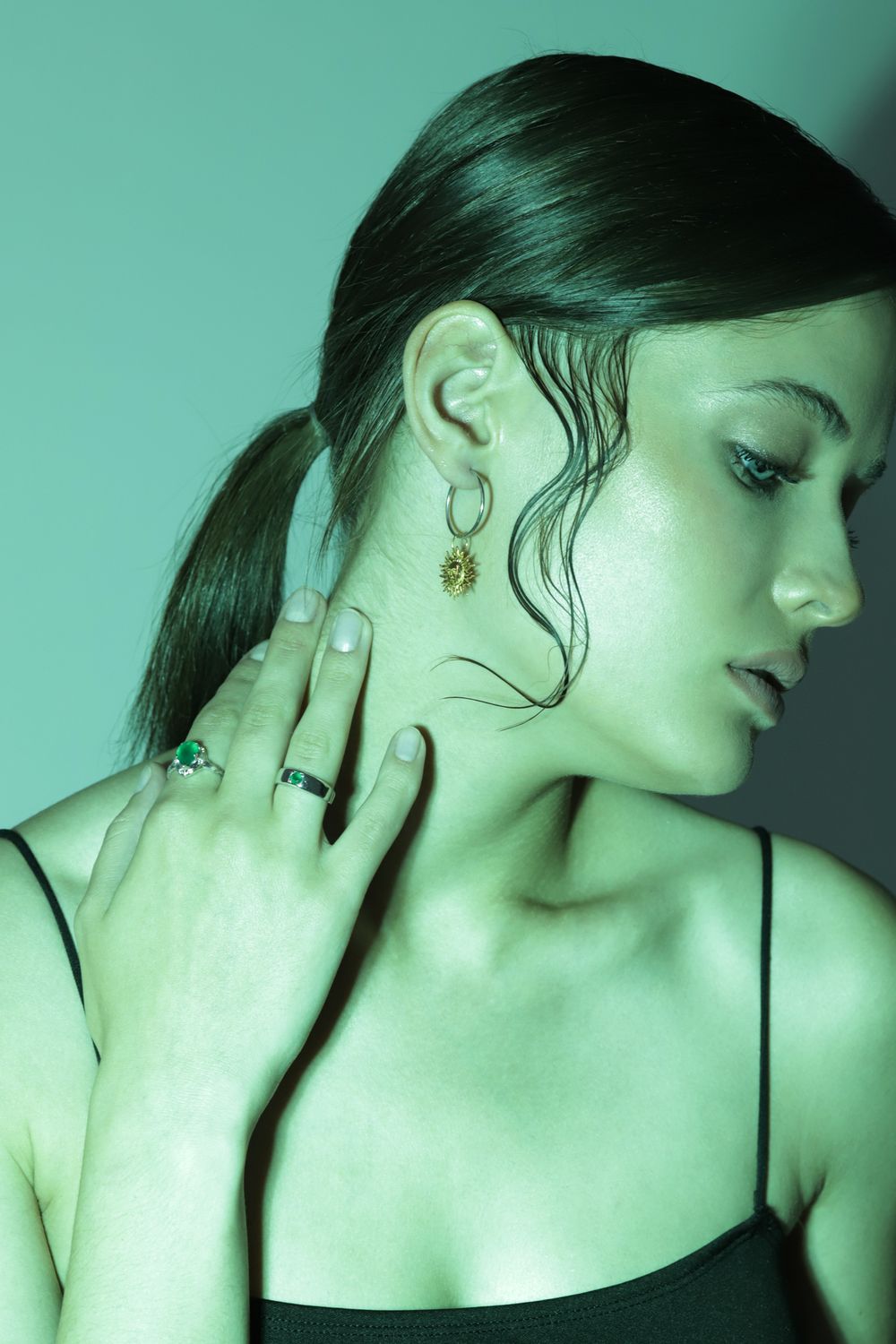 Кольцо Crystal Drop с зелёным агатом