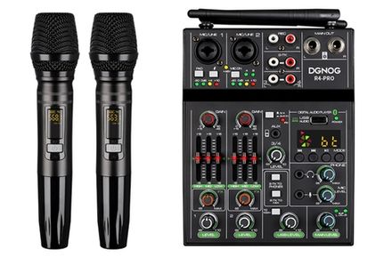 4-канальный Профессиональный Bluetooth микшерный пульт / аудио микшер с 2 радиомикрофонами