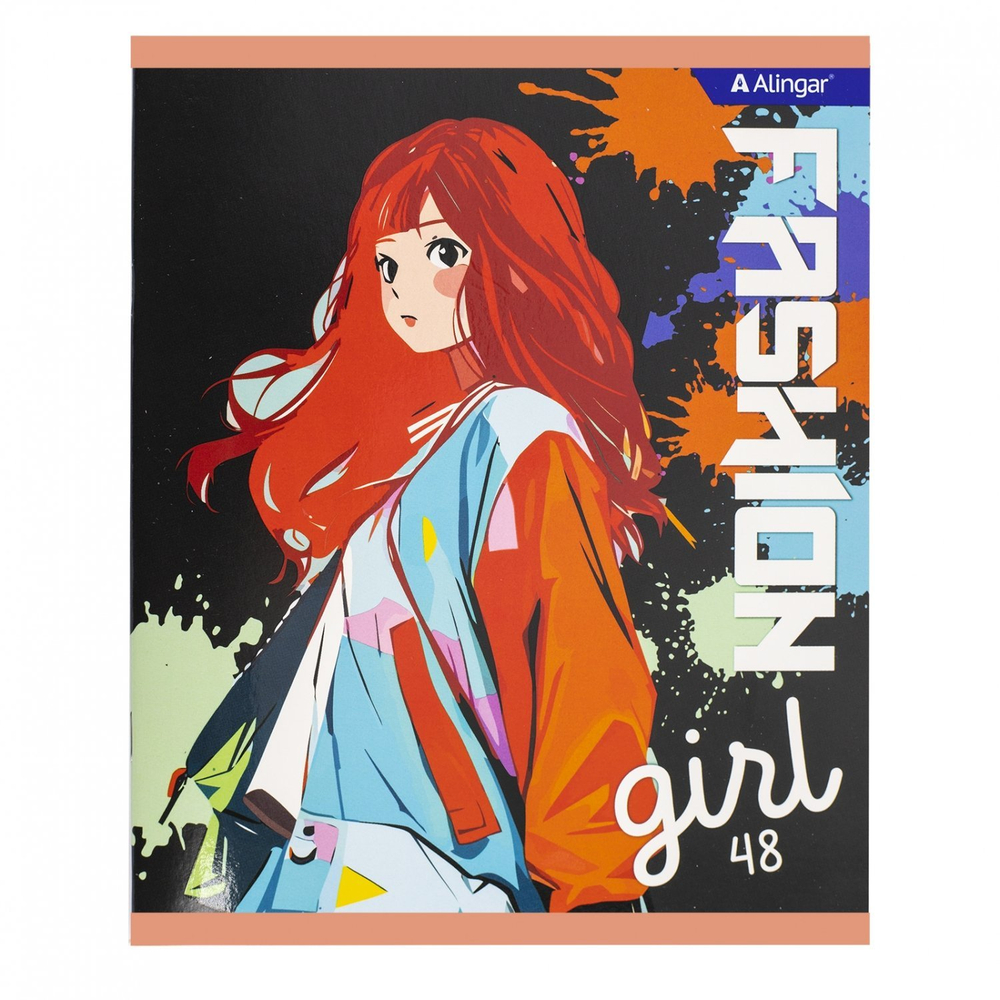 Тетрадь 48л., А5, клетка, Alingar "Fashion Girls", скрепка, мелованный картон (стандарт), выб УФ лак, блок офсет, 4 дизайна в пленке т/у