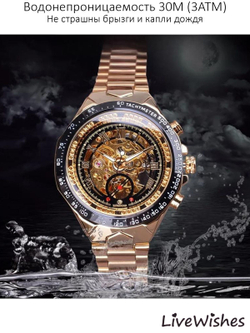 Часы наручные механические с автоподзаводом скелетоны FORSINING на металлическом браслете, золотистый W9010-01