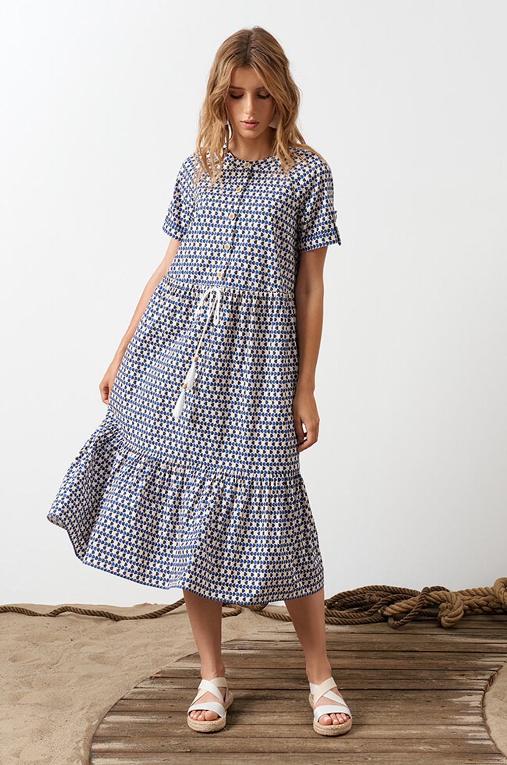 51576 Платье женское (сине-бежевый принт)