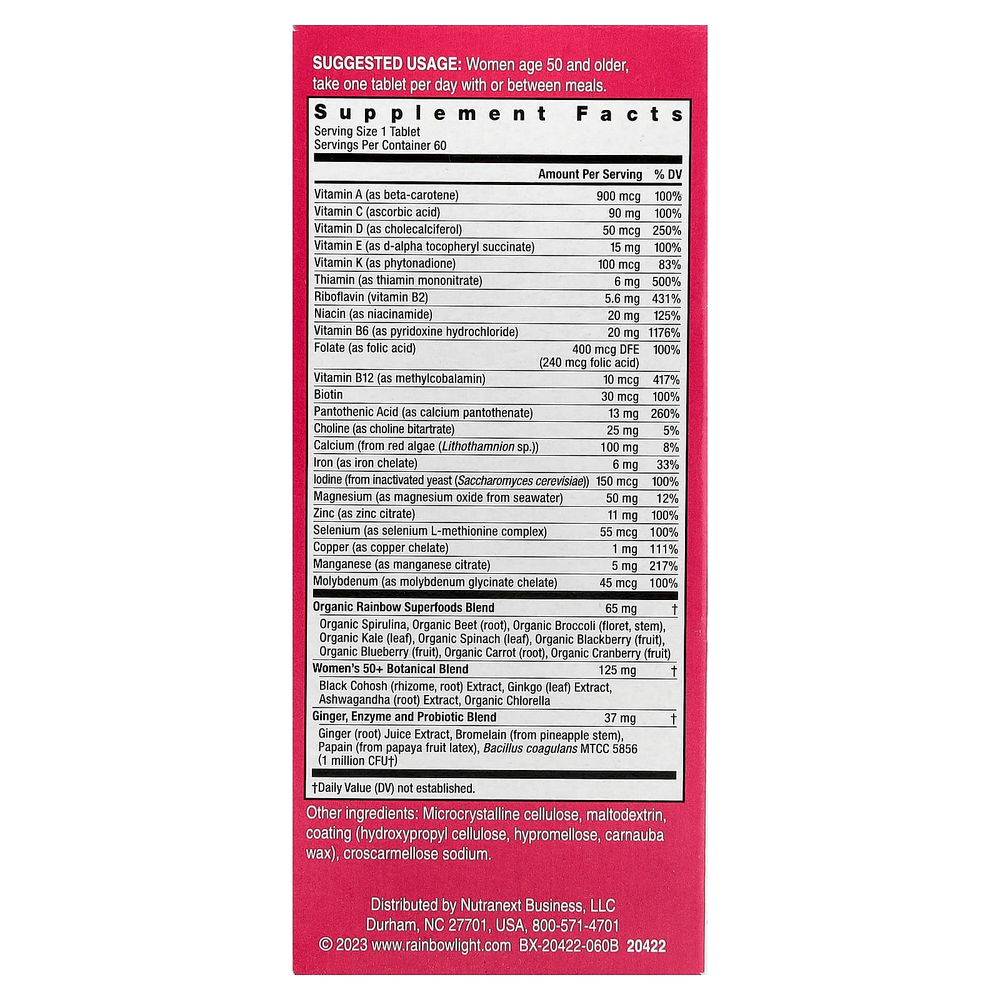 Rainbow Light, Women's One™50+, мультивитаминная добавка для ежедневного приема, высокая эффективность, 60 вегетарианских таблеток