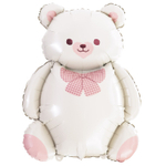 Шар Фольгированный Мишка милый бежевый с бантом (Белый)