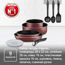 Набор посуды Tefal Ingenio RED 9 предметов 04186840