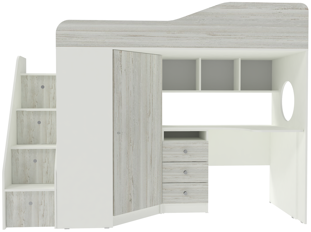 Кровать-чердак КарИВи Кадет 1 с универсальной лестницей Белый  Винтерберг
