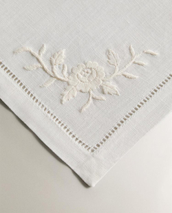 ZARA HOME НАБОР КОКТЕЙЛЬНЫХ САЛФЕТОК ИЗО ЛЬНА С ВЫШИВКОЙ (4 ШТ.),, ЭКРЮ