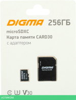 Карта памяти Digma microSDXC 256Gb Class10 Digma CARD30 + adapter (DGFCA256A03)