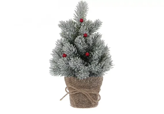 Декорированная елочка в горшочке с ягодами 30 см, заснеженная (83066)