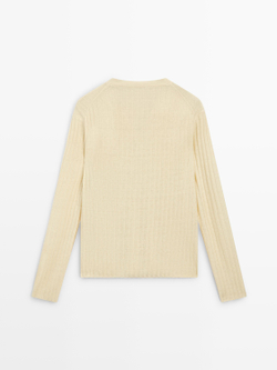 Massimo Dutti Вязаный льняной свитер с пуговицами, ванильный