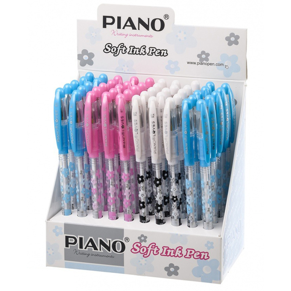 Ручка шариковая, масляная, Piano, синие чернила, серия "Loves", цветной корпус с цветочками, 50 шт