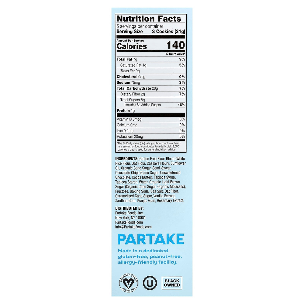 Partake, мягкое печенье, с шоколадной крошкой, 150 г (5,5 унции)