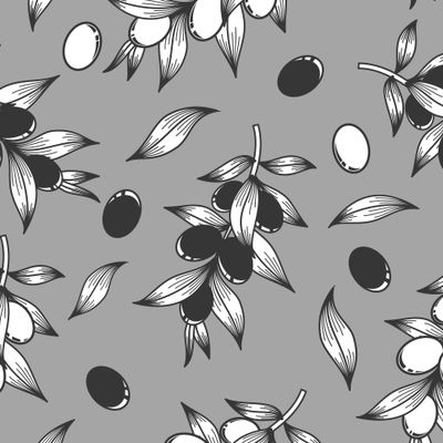 ОЛИВКОВЫЕ ВЕТВИ С ПЛОДАМИ НА СЕРОМ ФОНЕ