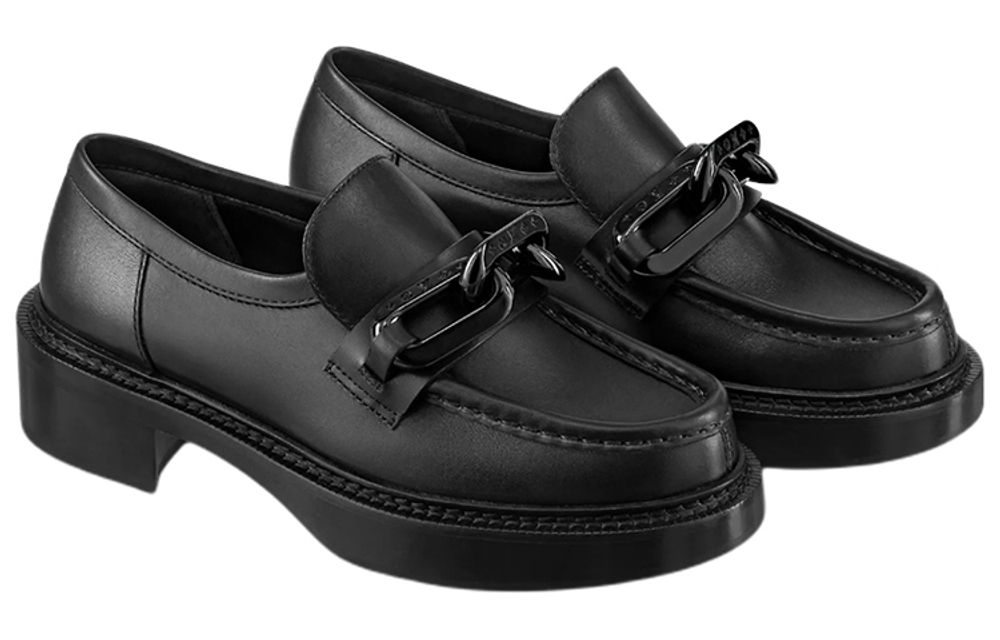 LOUIS VUITTON Lv Academy Loafers "Black With Chain" Women"s