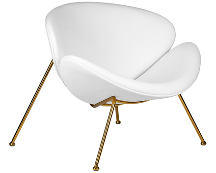Кресло дизайнерское DOBRIN EMILY, белый винил YP17, золотое основание
