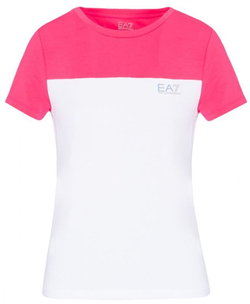 Женская теннисная футболка EA7 Woman Jersey T-shirt - white/pink