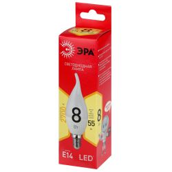 Лампа светодиодная ЭРА RED LINE LED BXS-8W-827-E14 R 8Вт свеча на ветру теплый белый свет E14 | Лампы cветодиодные Свеча (B/C)