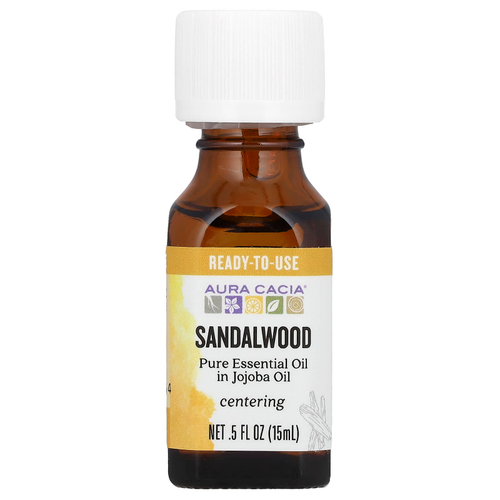 Aura Cacia, Чистое эфирное масло в масле жожоба, сандаловое дерево, 15 мл (0,5 жидк. унц.)