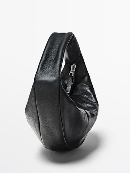 Massimo Dutti Миниатюрная сумка-полумесяц из кожи наппа, черный