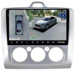 Магнитола для Ford Focus 2 2004-2011 (кондиционер, рамка серебро) - Teyes CC3-2K-360 монитор 9.5" 2K QLED на Android 10, Быстрая, CarPlay, 4G SIM-слот, 4 камеры в комплекте