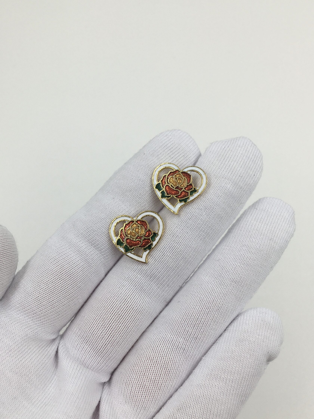 Серьги Сердечки в технике клуазонне