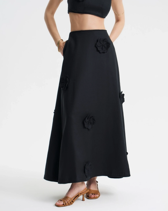 Льняная юбка с цветами